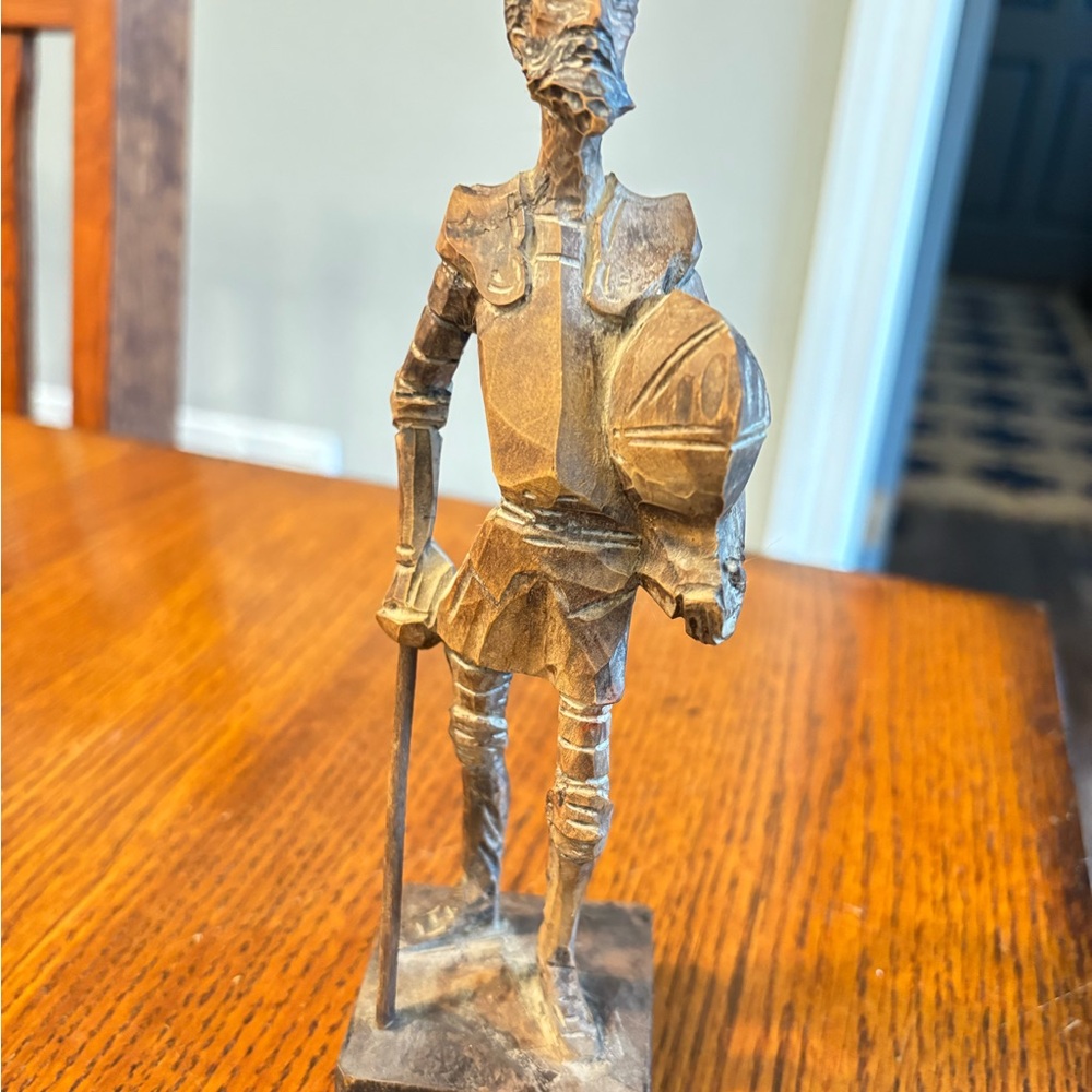 Antique Wood Knight Sculpture